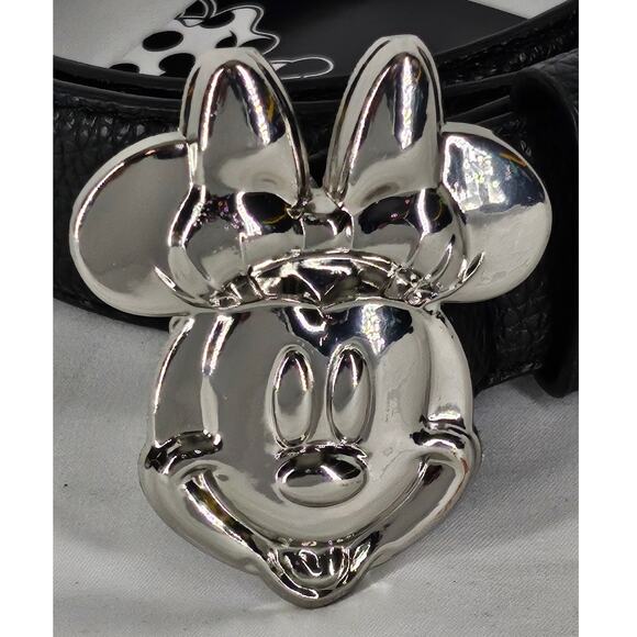 DISNEY 2024 MINNIE MOUSE BLACK VEGAN LEATHER BELT – POLISHED BOW BUCKLE - SIZE M - Picture 3 of 9